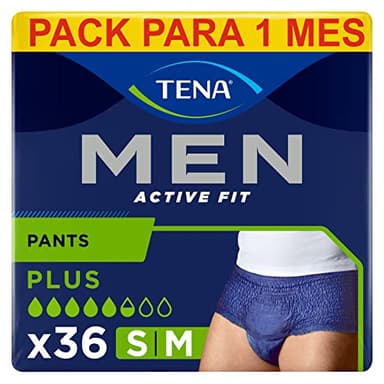 TENA Ropa interior absorbente desechable para incontinencia Active Fit para hombres, para fugas de orina moderadas a intensas, ropa interior talla M - 36 (4 x 9)