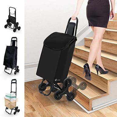 VOUNOT® Carro de la Compra Plegable con 6 Ruedas, para Subir Escaleras, Bolsa Impermeable de 32L, Negro