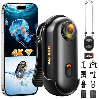2026 nueva y mejorada Cámara Acción 4K (64GB),Mini Camara Deportiva Corporal WiFi,Cámara Deportiva Impermeable,Camara Moto,POV Camera para Deportes al Aire Libre, Accesorios Multifuncionales