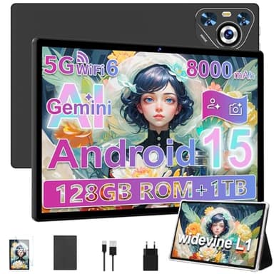 Tablet 30GB RAM 128GB ROM(TF 2TB Expandible), 10 Pulgadas 8000mAh/ WIFI 5G/ BT5.0/ OTG/ GPS, Cámara 5+8 MP, Certificación GMS, Widevine L1, Tableta de Cuerpo Metálico con Funda Protectora -Negro