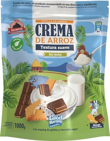 MAX PROTEIN - Crema de Arroz - Crema de Arroz Fitness 1000g – Fuente de Carbohidratos de Máxima Calidad para Masa Muscular – Ideal Pre Entreno y Post Entreno – Vegana, Sin Lactosa – Mowgly Chocolate