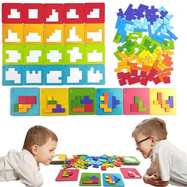 Jastown Tetris Tangram De Madera Infantil,Rompecabezas Niños,Puzzle Madera,Tetris Juegos Montessori 4 5 6 Años,Regalo Juegos Educativos Niños 4 Años,Juegos Niños 5 Años