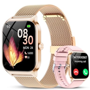 Reloj Inteligente Mujer con Llamadas y Voz de Al, Whatsapp Notificaciones,1.85" Smartwatch Mujer con SpO2/Pulsómetro/Monitor de Sueño,120+ Modos Deportes, Smart Watch para Android/iOS（Oro rosa）