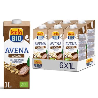 ISOLA BIO - Pack de 6 Unidades de 1 L de Bebida Ecológica Vegetal de Avena con Cacao - Sin Azúcares Añadidos y Sin Lactosa - Apto para Veganos - Ideal para Tomar Sola, con Café o en Batidos