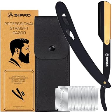 ASIPRO Navaja Afeitar Barbero Profesional con (20 Cuchillas Simples)10 Cuchillas de Afeitar Doble Filo y Funda Protectora Kit/Set Afeitado Hombre Navaja Peluqueria Professional Clásica Navaja Barbero