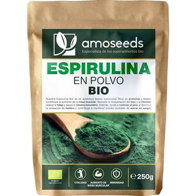 Espirulina en polvo BIO 250G | Natural y Pura | Rica en proteínas y hierro | Energía, Deporte, Inmunidad | Sin OGM ni Conservantes | Primera Calidad