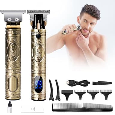 Máquina de Cortar Pelo Profesional, Cortapelos inalámbrico Hombre Cortador de Pelo Recargable con Hoja T, Recortadora de Barba de Espacio Cero con 4 Peines-guía para Uso de Hogar y Peluquería