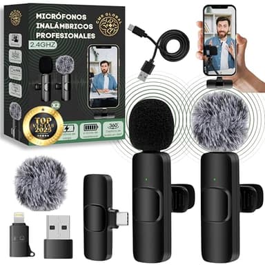 2 Pcs Micrófono inalámbrico para iPhone, iPad, Android, PC, con USB-C, Microfonos de Solapa con Clip para Grabación de Vídeo, Youtube, Twitch, TikTok, Vlog, Podcast, en Vivo con cancelación de Ruido.