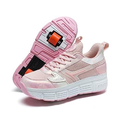 LYBANG Niños Skateboarding Zapatos Doble Rueda Calzado Deportes de Exterior Gimnástico Sneakers Moda Zapatillas Regalo de cumpleaños para niños