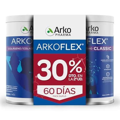 Arkopharma Arkoflex Colágeno Classic Limón Pack 60 Días 40% Descuento Segunda Unidad, Bote 360 gr, Buen Funcionamiento de Huesos, Cartílagos y Piel, Ácido Hialurónico, Magnesio y Vitamina C