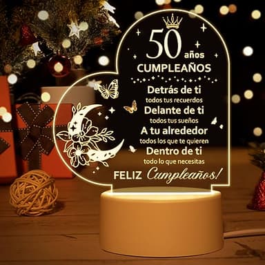 Vetbuosa 50 Cumpleaños, 50 Cumpleaños Mujer/Hombre, Lámpara de Noche, Regalo 50 Años Mujer, Regalo 50 Aaños Hombre