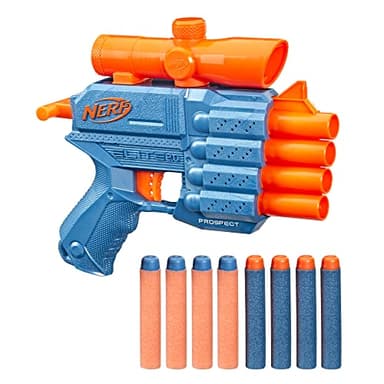Hasbro Nerf Elite 2.0, Prospect QS-4, 8 Dardos de Espuma, Lanzador con Mira Fija, Accesorios Plástico, Diversión con Amigos, Juegos de Coordinación y Estrategia, Blaster con Ráfaga