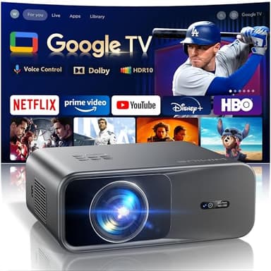 【Google TV/Dolby】 Proyector 4K, Auto Focus/Keystone Smart Proyector Netflix 1080P Nativo Full HD WiFi Bluetooth Zoom 100%-50%, 1200ANSI Proyectores 4K con Asistente de Voz para Móvil/PC/Cine en Casa