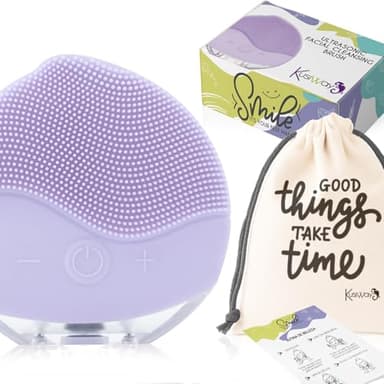 Cepillo facial limpiador eléctrico, Masajeador ultrasónico recargable de silicona resistente al agua (IPX6). Dispositivo de limpieza skincare, antiage, re afirmante, exfoliación, regalo. Smile (Lila)
