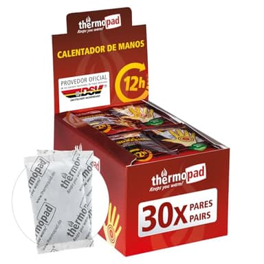 THERMOPAD Calentadores de Mano - 30 Pares - Calor Natural hasta 12 Horas - en los Guantes o en el Bolsillo de pantalón - Activado por Aire inmediatamente