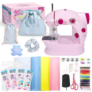 Caydo Maquina de Coser Infantil, Mini Máquina de Coser de Doble Velocidad para Niños 8-12 Años con Kits de Costura, Tela, Pedal y Relleno para Clases de Costura