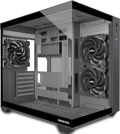 MUSETEX Caja PC ATX, Soporte 360MM RAD, 270° Vista Completa Cristal Templado Caja PC Gaming con Type-C, 3 Ventiladores Sin LED Pre-Instalados, Caja Ordenador Mid Tower ATX, Negro, Y6