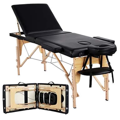 Yaheetech Camilla Masaje Plegable 3 Zonas Profesional Portátil Carga 250kg 213×82cm Altura Ajustable de Madera Haya para Belleza Tatuaje SPA con Bolsa de Transporte