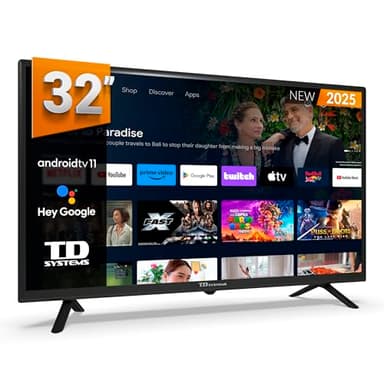 TD Systems - Smart TV 32 Pulgadas, Hey Google, Television TDT HD, Android 11, Modelo 2025, Televisor con 3 años de garantía - PRIME32C19GLE