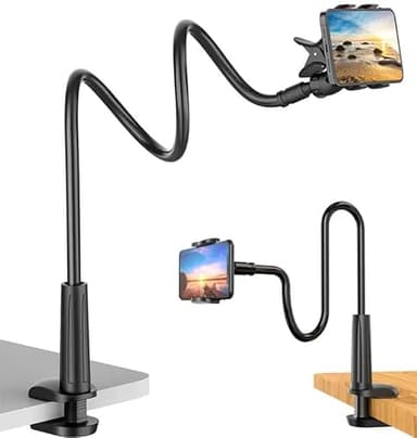Soporte Movil con Cuello de Cisne 360°- Brazo Flexible y Pinza Móvil para iPhone 17 16 15 14 13 12 11Pro Max Mini, Samsung, Huawei, Smartphone- Soporte para Telefono Universal Ajustable para Mesa Cama