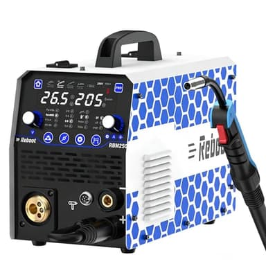 MIG Soldadora 205A 8-en-1,con gas/sin gas, soldadura a electrodo, TIG con arranque por elevación, inversor para alambre de núcleo a flujo/alambre sólido para soldar alumin