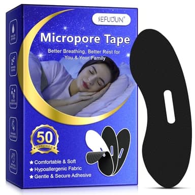 Micropore Mouth Tape for Sleeping 50Pcs- Anti-Ronquidos, Hipoalergénico, Adhesivo Suave - Reduce los Ronquidos, Aumenta el Oxígeno, Mejora el Descanso y la Energía para una Respiración Nasal Saludable
