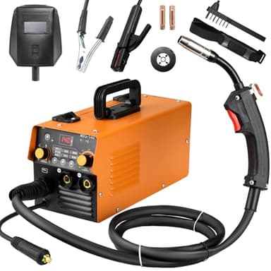 Soldador Hilo Continuo sin Gas 140A 230V, 3 en 1 Soldadora MIG, ARC MMA, Lift TIG, IGBT Inverter, Máquina de Soldar Portátil, con Pantalla LCD, Rollo de Alambre de 0,8 mm, Máscara y Cepillo, IP 21S