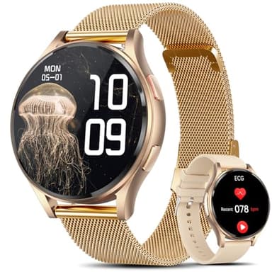 Lgnitek Reloj Medidor 𝐆𝐥𝐮𝐜𝐨𝐬𝐚 con Mujer, 1.43'' AMOLED Smartwatch con Dos Correas, ECG+HRV/BMI/Ácido Úrico/Lípidos/Función Femenina, 24H Pulsometro/SpO2/Monitor de Sueño para Android iOS