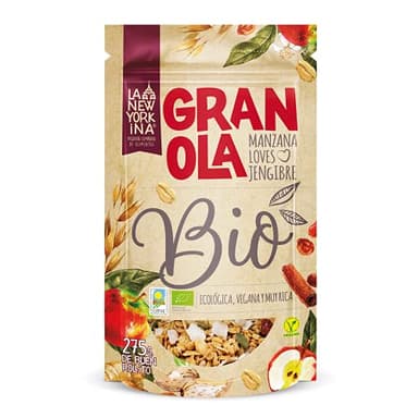La Newyorkina Granola BIO Manzana Loves Jengibre 275g Con Chips Crujientes de Manzana y Aceite de Oliva Virgen Extra