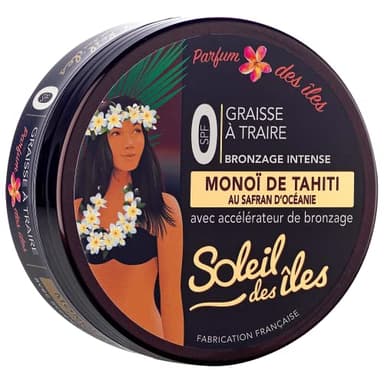 Soleil des Isles | Grasa de ordeño de Monoï de Tahití + Rea – Acelerador de bronceado – Impermeable – Perfume de las Islas – Fabricado en Francia