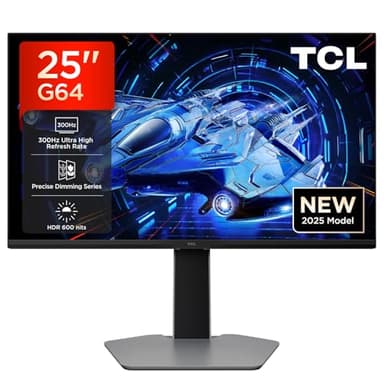 TCL Monitor QD-Mini-LED 25G64 25", resolución Full HD, 300 Hz, Panel Fast-IPS, HDR de 600 nits, Tiempo de Respuesta de 1 ms GTG, AMD Freesync Premium, Compatible con G-Sync