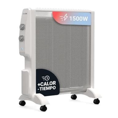 UNIVERSALBLUE | Calefactor Mica Bajo Consumo | Radiador Silencioso | Termostato Regulable | 1500W | Color Blanco | Rápido calenamiento