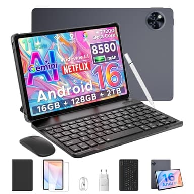 DOOGEE U11 Android 16 Tablet con Teclado y Lápiz, Tablet 11 Pulgadas 16GB+128GB/2TB 8580mAh, Gemini AI Octa Core Tablets Infantil, Widevine L1/13MP+5MP/5G WiFi/GMS/Face ID/GPS Tableta Gaming con Ratón