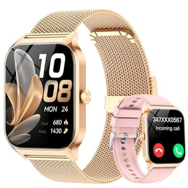 Reloj Inteligente Mujer con Llamadas y Voz de Al, Whatsapp Notificaciones,1.85" Smartwatch Mujer con SpO2/Pulsómetro/Monitor de Sueño,120+ Modos Deportes, IP68 Regalo para iPhone Android, Dual Straps