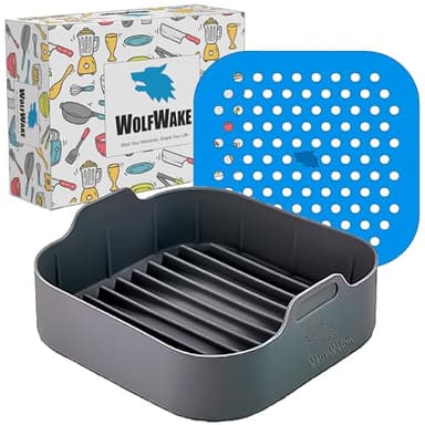 WOLFWAKE 20CM Molde Silicona Freidora de Aire con Alfombrilla Perforada - Accesorios Air Fryer compatible Cecotec 5/5.5/6L, Cosori 4.7/5/5.5/6/6.2L, Moulinex 5L, Philips 6.2L, Horno y Microondas