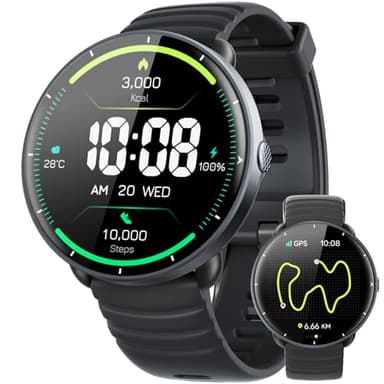 Parsonver Reloj Inteligente Hombre Mujer con GPS Integrado, 5 ATM Impermeable para Piscina/Aguas Abiertas, AMOLED Pantalla, 100+ Deportivos Integrado, Frecuencia Cardíaca y Sueño (Negro, 42 mm)