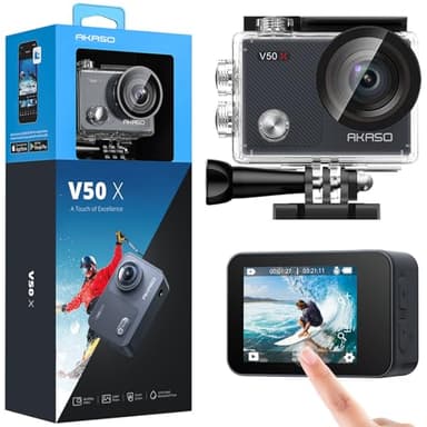 AKASO V50 X Cámara Deportiva 4K WiFi 20MP, Cámara de Acción con Pantalla Táctil, Cámara Acuatica Sumergible 40M con Estuche Impermeable, Control Remoto, Ángulo Ajustable, Multi Accesorio