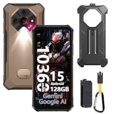 Ulefone Armor X16 Movil Resistente 2025, Android 15 Smartphone 12GB+128GB/SD-2TB 10360mAh Teléfono Movil, Cámara 48MP+16MP+20MP, 6,56” 3-Slots/Flashlight/Octagon Dome-Inspired Design/OTG/NFC Ámbar