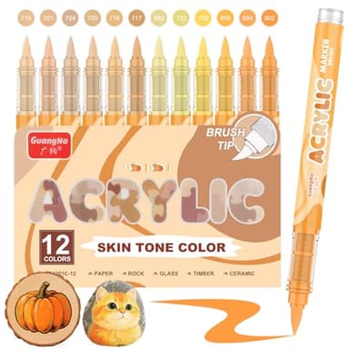 Funnasting Rotuladores Acrilicos, juego de 12 colores Serie de Color de Piel Marcadores Acrílicos para pintar rocas, vidrio, tazas, madera, metal y manualidades DIY