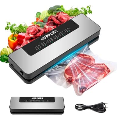 JUPPLIES Envasadora al Vacio Domestica - Selladora de Alimentos Profesional con Potente Succión 80 Kpa y 5 Modos - Máquina de Conservación de Alimentos Frescos (Envasadora)