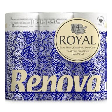 Renova Papel Higiénico con 4 Capas, Royal Blanco - 9 Rollos