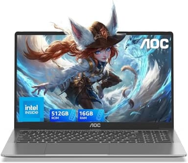 AOC Ordenador Portatil con N97 [Supera al Celeron] (hasta 3,6 GHz) Notebook 15,6 Pulgadas,16GB RAM 512GB SSD(hasta 2TB), 1080P, Portátil Negocios, 5G WiFi,BT5.2,Tipo C,USB,HDMI,Carcasa Metálica