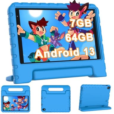 YESTEL Tablet para Niños 8 Pulgadas con Wi-Fi 6, 7GB RAM + 64GB ROM (1TB TF), GPS, 1280 * 800 HD con BT5.0, Control Parental, 5MP + 2MP, Android Tablet Infantil con Funda EVA Shockproof, Azul