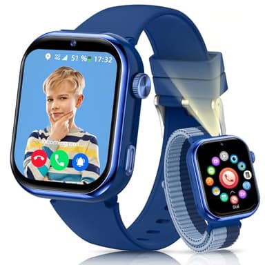 AIMIUVEI 4G Reloj Inteligente Niño, 1.83''HD Smartwatch Niños con GPS y Llamadas, Batería de 800 mAh, Videollamadas y Chat de Voz, WiFi/LBS/SOS/SMS, Modo Escuela, Podómetro, Despertador (Azul)