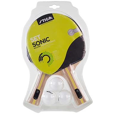 STIGA Set de Tenis de Mesa Sonic – 2 Palas de Ping Pong con 5 Capas y Goma Aprobada por la ITTF, Incluye 3 Pelotas – Ideal para Principiantes, Niños y Uso Recreativo