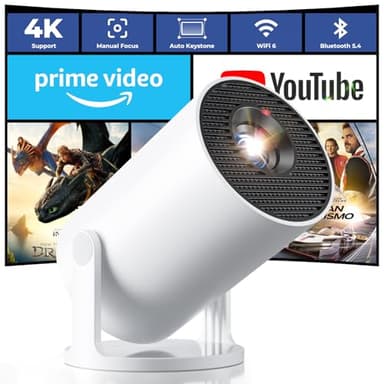 [Apps integradas & Auto Keystone] Mini Proyector 4K Support 20000 Lúmenes 2025 Proyector Portátil con Android TV WiFi 6 Bluetooth 5.4 Rotación 180° Compatible con HDMI/USB/TV Stick/Smartphone/Laptop