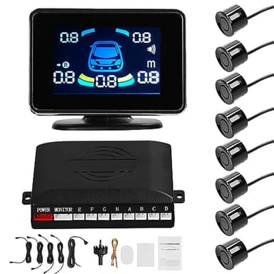 Shkalacar Sensores Aparcamiento Coche, Detector Radares para Coche, Parking Sensor con 8 Sensores, Pantalla LCD, Soporte Delantero y Trasero, Advertencia de Sonido/Zumbador/Silencio