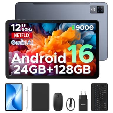 DOOGEE U12 VIP Tablet Android 16, Tablet 12 Pulgadas, 24GB RAM + 128GB /2 TB, Gemini AI, Tablets con Teclado y Lapiz, 9000mAh /18 W, 13 MP + 8 MP, Tableta Niños Octa Core/Widevine L1/OTG/Face ID/GPS