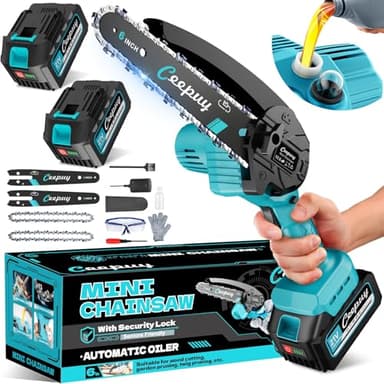 CEEPUY 880W Mini Motosierra a Bateria 10000Mah 6 Pulgadas, Batería Extra Grande Ultra-long Usage Time Minimotosierras de Batería Sierra Electrica Podar Arboles para Jardin