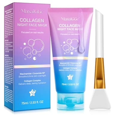 Mascarilla de Colágeno,Collagen Night Wrapping Mask,Mascarilla Facial de Colágeno para Envolver Durante la Noche,Hidratación Intensa,Minimiza Poros,Reduce Arrugas y Mejora la Elasticidad de la Piel